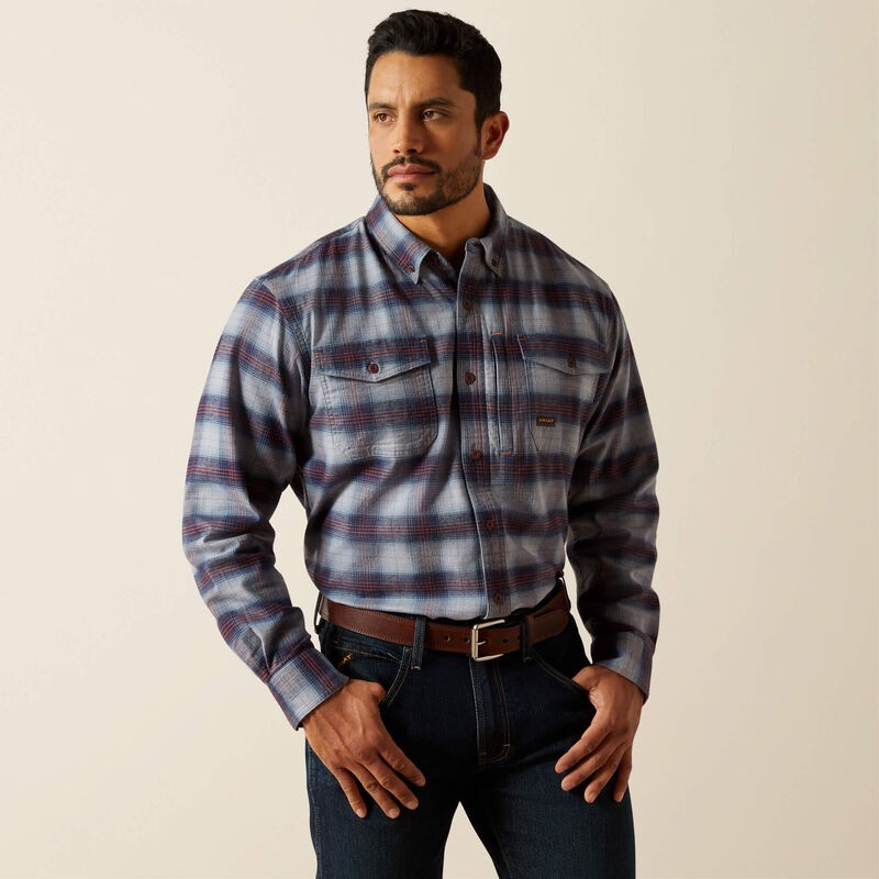 Ariat Rebar Flannel DuraStretch Button Front L/S Shirt - Orion Blue