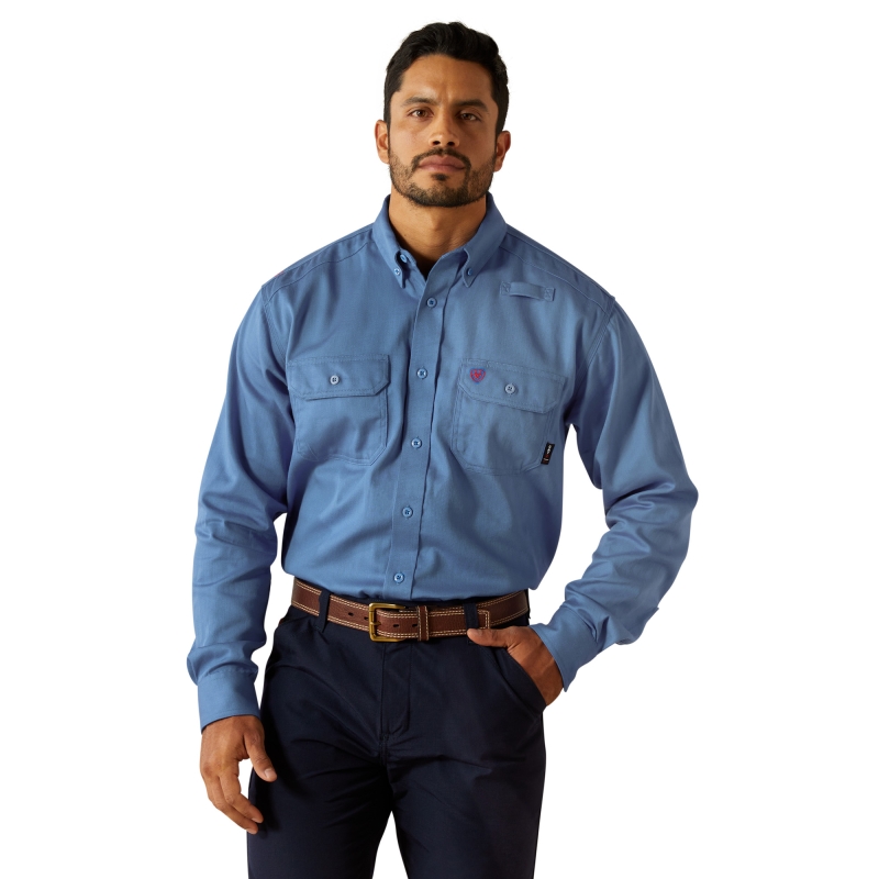 Ariat FR Button Front L/S Shirt - Medium Blue