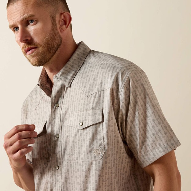 Ariat Printed Western VentTEK Classic Fit Snap Front Shirt - Island Fossil