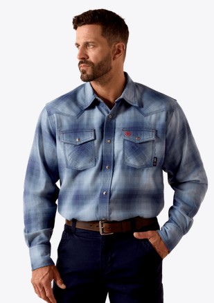 Ariat FR Ryan Retro Fit Snap Front L/S Shirt - Dusty Blue