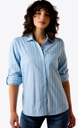 Ariat Women's VentTEK Button Front L/S Shirt - Blissful Blue/ Rattan Stripe