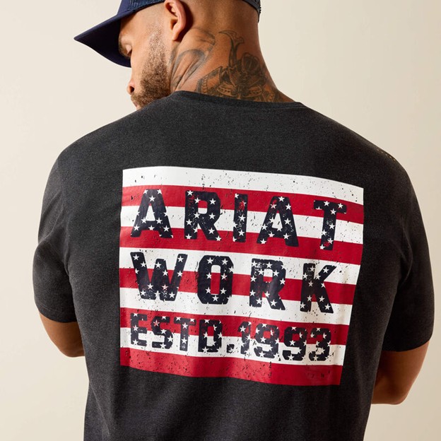 Ariat Rebar Workman Brickyard Pocket S/S Shirt -Charcoal Heather/ USA