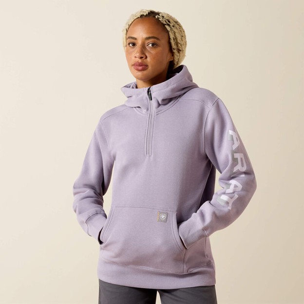 Ariat Women's Rebar Lightweight Logo 1/2 Zip Hoodie - Purple Ash/ Thistle