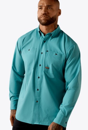 Ariat Rebar Made Tough 360 Airflow Button Front Work Shirt - Teal