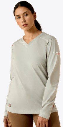 Ariat Women's FR AC V-Neck L/S Shirt - Ghost Grey