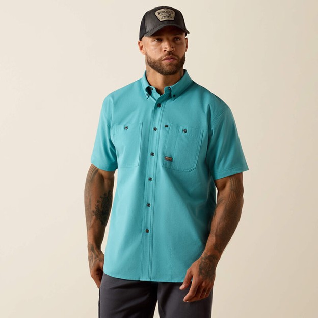 Ariat Rebar Made Tough 360 Airflow Button Front S/S Shirt - Teal