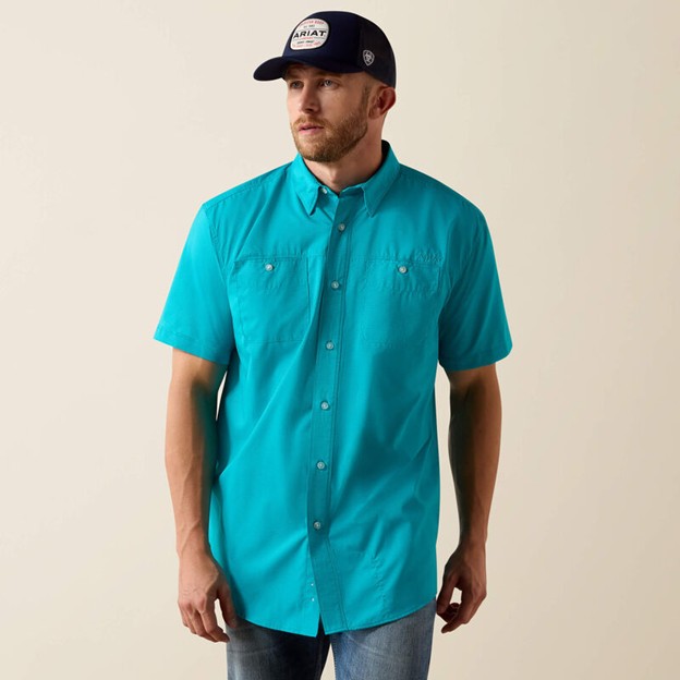 **ONLY (2) XL-TALL LEFT**Ariat 360 AIRFLOW Classic Fit Button Front S/S Shirt - Miami Blue