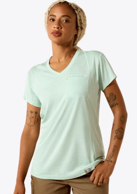 *SALE*LIMITED SIZES AND AVAILABILITY LEFT!! Ariat Women's Rebar Evolution V-Neck S/S Shirt - Lichen