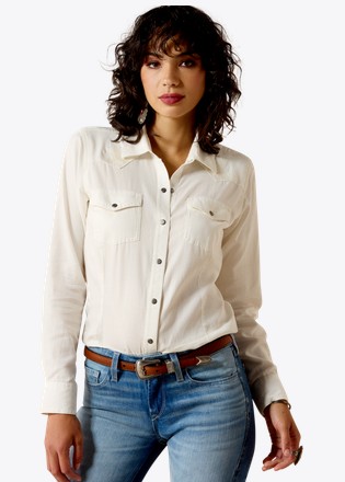 *SALE* LIMITED SIZES AND STOCK!! Ariat Women's Bianca Western Snap Front L/S Shirt - Cloud Dancer