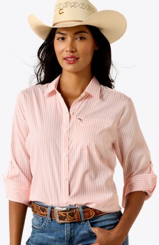 *SALE* LIMITED SIZES AND AVAILABILITY!! Ariat Women's VentTEK Button Front L/S Shirt - Peach Stripe