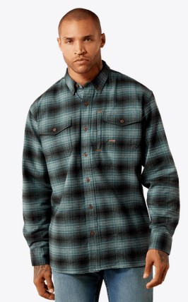 *SALE* LIMITED SIZES AND AVAILABILITY* Ariat Rebar Flannel DuraStretch Button Front L/S Shirt - North Atlantic
