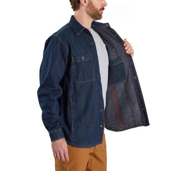 Carhartt Relaxed Fit Denim Fleece Lined Snap Front Shirt Jac