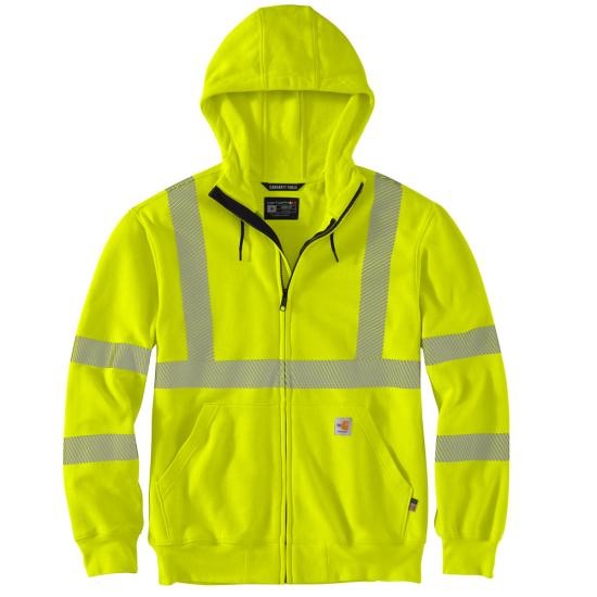 Carhartt FR Hi-VIS Class 3 Force Loose Fit Midweight Zip Front Sweatshirt - Brite Lime