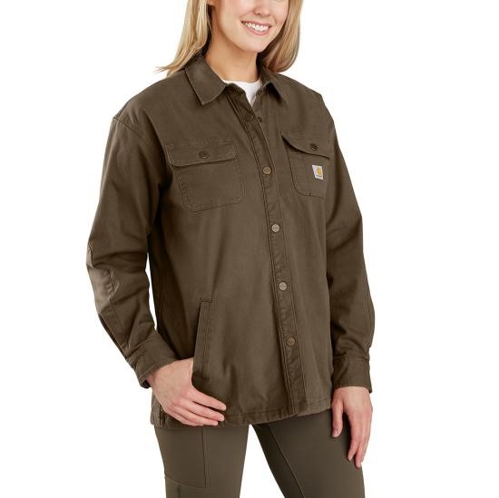 Carhartt Women's Rugged Flex Loose Fit Canvas Fleece-Lined Shirt Jac