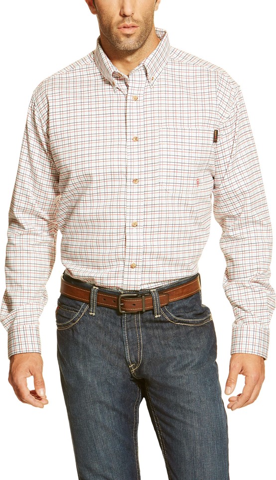 Ariat FR Button Front Gauge Work Shirt - White Navy/Red Plaid