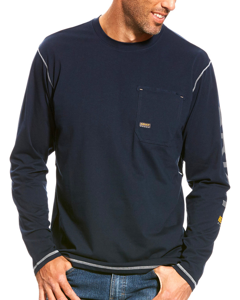 Ariat Rebar Workman Graphic Logo Crewneck Pocket L/S Shirt - Navy