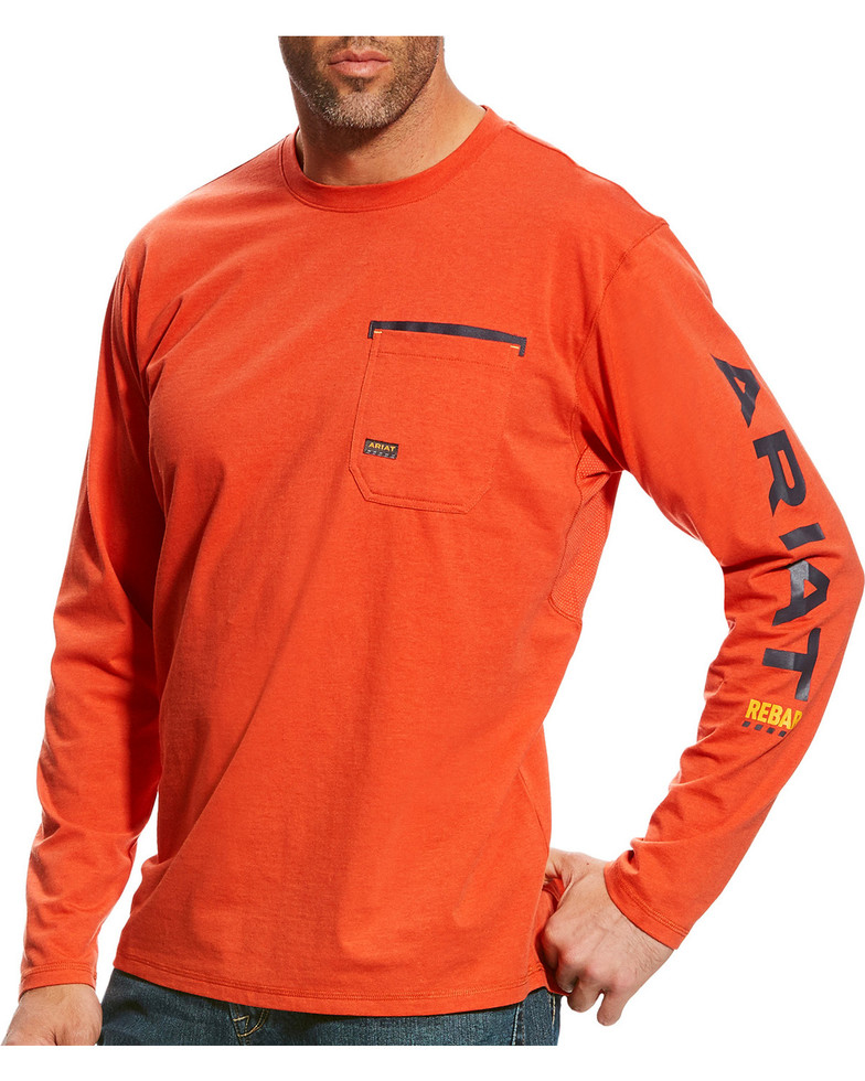 *SALE* LIMITED SIZES AND AVAILABILTY!! Ariat Rebar Workman Graphic Logo Crewneck Pocket L/S Shirt - Volcanic Fire