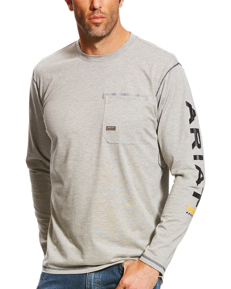*SALE* LIMITED SIZES AND AVAILABILITY!! Ariat Rebar Workman Graphic Logo Crewneck Pocket L/S Shirt - Heather Gray