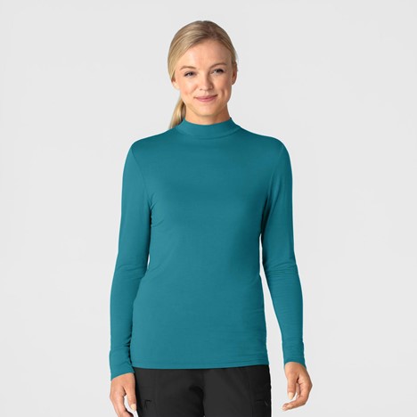 *SALE* ONLY LARGE LEFT!! Wink Women's Long Sleeve Mock Neck Silky Tee - Bay Blue