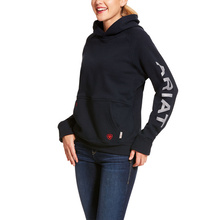 *SALE* LIMITED SIZES & QUANTITIES LEFT!!  Ariat Women's FR Primo Fleece Logo Hooded Pullover Sweatshirt - Navy