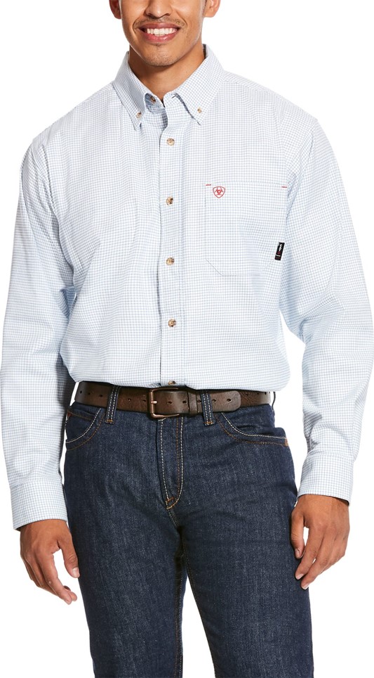Ariat FR Button Front Twill DuraStretch™ Work Shirt - White/Gray Plaid