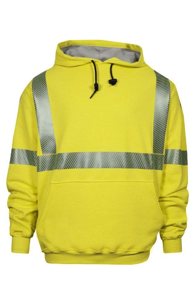 NSA DRIFIREÂ® FR HI-VIS Class 3 Heavyweight Waffle-Lined Hooded Pullover Sweatshirt - Hi-Vis Yellow
