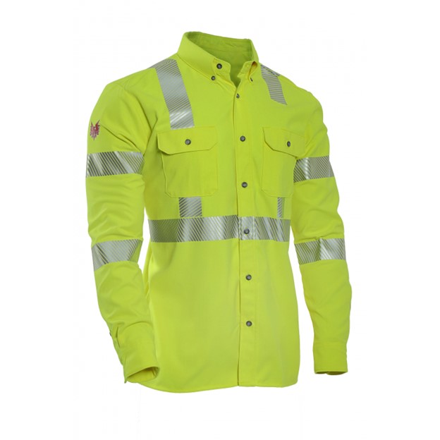 NSA DRIFIREÂ® FR HI-VIS Class 3 Utility Button Front L/S Work Shirt - Hi-Vis Yellow