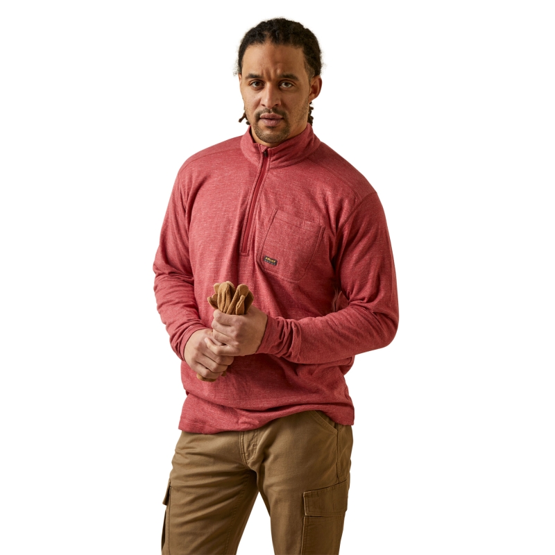*SALE* ONLY (1) 2X-LARGE LEFT!! Ariat Rebar Foundation Quarter-Zip L/S Shirt - Brick Red