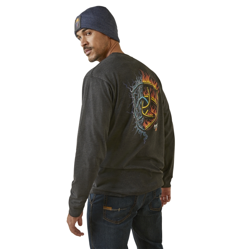Ariat Rebar Cotton Strongâ„¢ Shock Fire L/S Shirt - Charcoal Heather