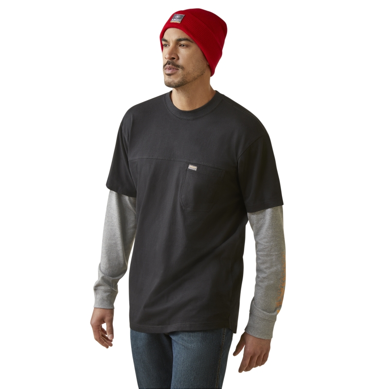 Ariat Rebar Cotton Strongâ„¢ Dually L/S Shirt - Black / Heather Grey