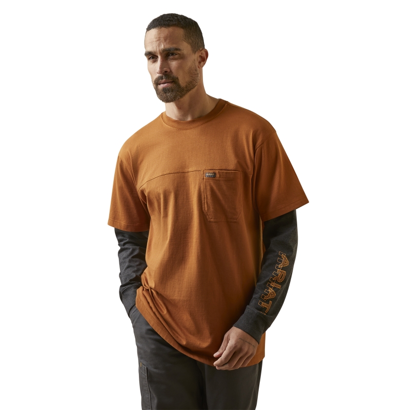 Ariat Rebar Cotton Strong™ Dually L/S Shirt - Carmel Cafe / Charcoal