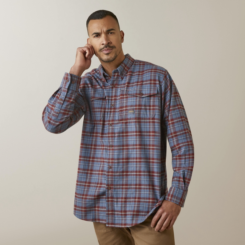 Ariat Rebar Flannel Durastretchâ„¢ Button Front L/S Work Shirt - New Maroon Plaid