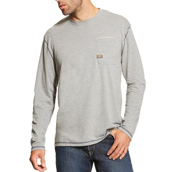 *SALE* ONLY S - L - 2XL - 3XL - 3XLT LEFT!!  Ariat Rebar Workman Crewneck Pocket L/S Shirt - Heather Gray