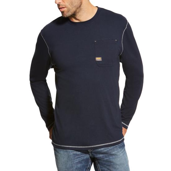 Ariat Rebar Workman Crewneck Pocket L/S Shirt - Navy