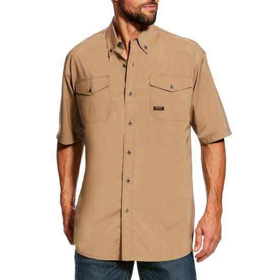 Ariat Rebar Made Tough VentTEK DuraStretch Button Front S/S Work Shirt - Khaki