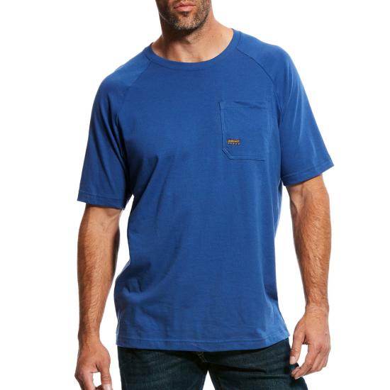 *SALE* ONLY (1) 4XL LEFT!! Ariat Rebar Cotton Strong Crewneck Pocket S/S Shirt - Metal Blue