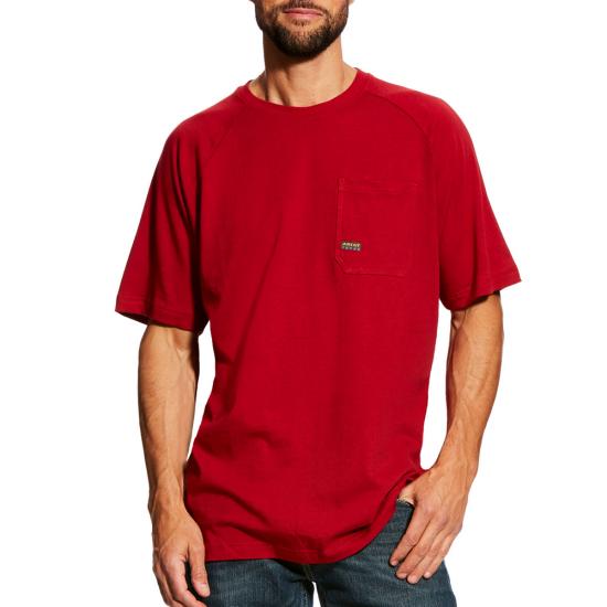 *SALE* ONLY 2XL - 3XL - 3XLT - 4XL LEFT!! Ariat Rebar Cotton Strong Crewneck Pocket S/S Shirt - Rio Red