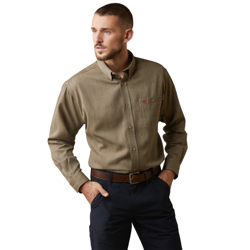 Ariat FR Button Front Air Inherent Work Shirt - Khaki Heather