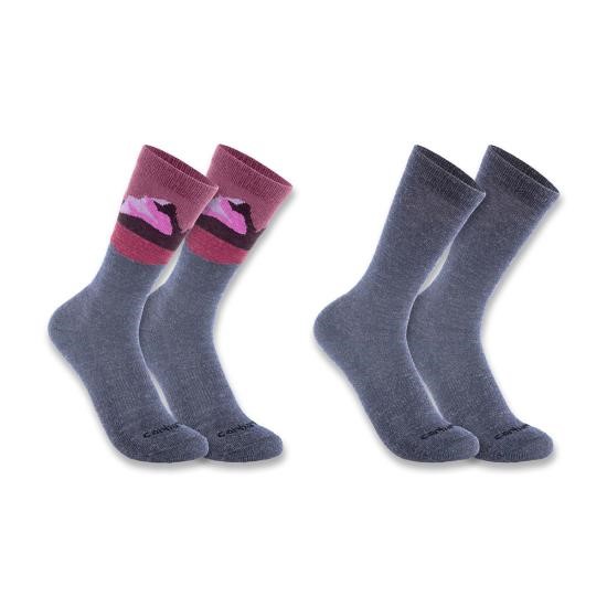 Carhartt Women's Midweight Synthetic-Wool Blend Mountain Crew Sock - 2 Pack