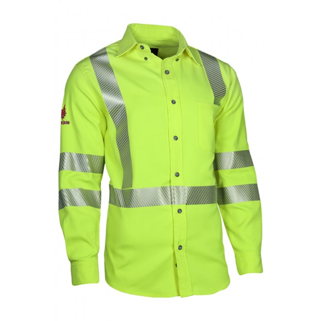 NSA DriFire FR HI-VIS Class 3 Dual Hazard Button Front L/S  Work Shirt - Hi-Vis Yellow