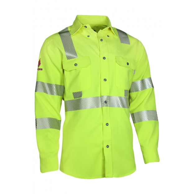 NSA DriFire FR Premium Vented HI-VIS Class 3 Dual Hazard Button Front L/S Work Shirt - Hi-Vis Yellow