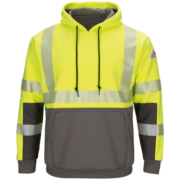 Bulwark FR Hi-Vis Class 3 Type R Dual Hazard Color Block Waffle Lined Hooded Pullover - Hi-Vis Yellow/Charcoal