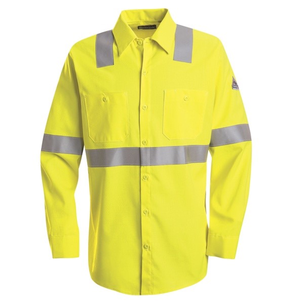Bulwark FR HI-VIS Class 2 Dual Hazard Button Front L/S Work Shirt - Hi-Vis Yellow