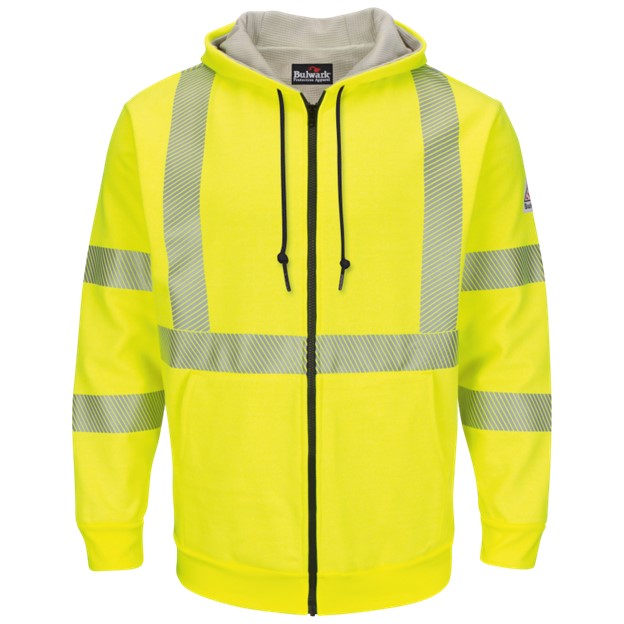 Bulwark Hi-Vis Class 3 Full Zip Front Hooded Sweatshirt With Waffle Lining - Hi Vis