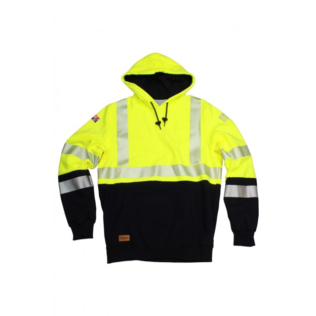 NSA DRIFIREÂ® FR HI-VIS Class 3 Midweight Hybrid Color Block Hooded Pullover Sweatshirt - Hi-Vis Yellow/Navy