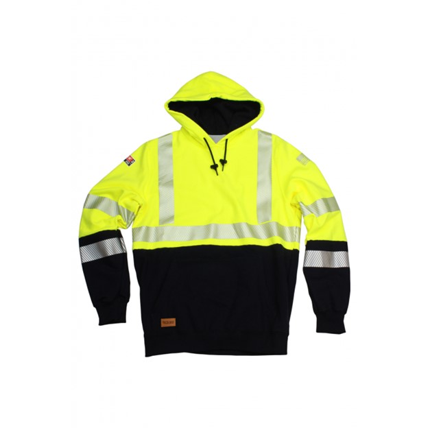 NSA FR HI-VIS Class 3 DRIFIRE Midweight Hybrid Color Block Pullover Hooded Sweatshirt - Hi-Vis Yellow/Navy