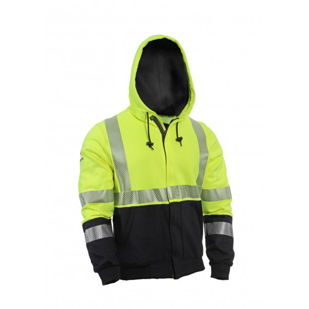 NSA DRIFIREÂ® FR HI-VIS Class 3 Midweight Hybrid Color Block Hooded Zip-Front Sweatshirt - Hiv-Vis Yellow/ Navy