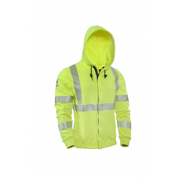 NSA DRIFIREÂ® FR HI-VIS Class 3 Midweight Hooded Zip-Front Sweatshirt - Hi-Vis Yellow