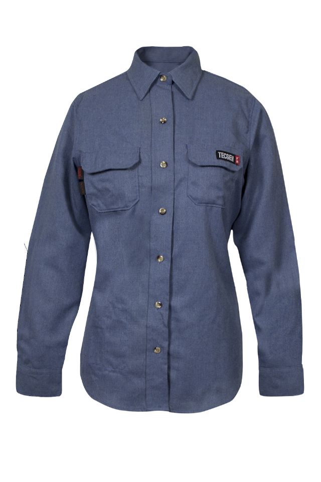 NSA DRIFIRE Women's FR TECGEN Select Button Front L/S Work Shirt - Medium Blue