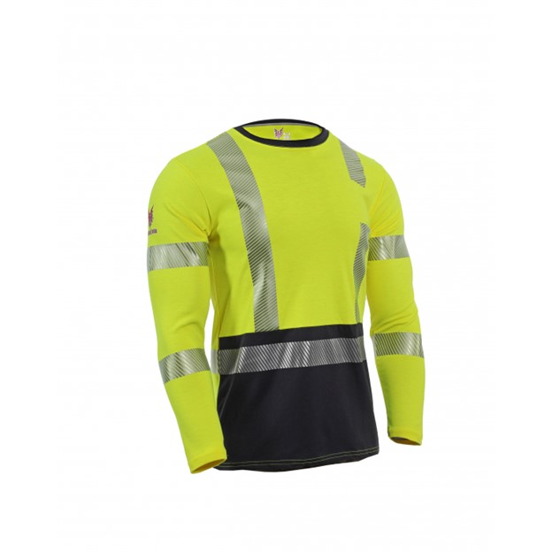NSA DRIFIREÂ® FR HI-VIS Class 3 Dual Hazard Hybrid Colorblock L/S Shirt - Hi-Vis Yellow/Navy